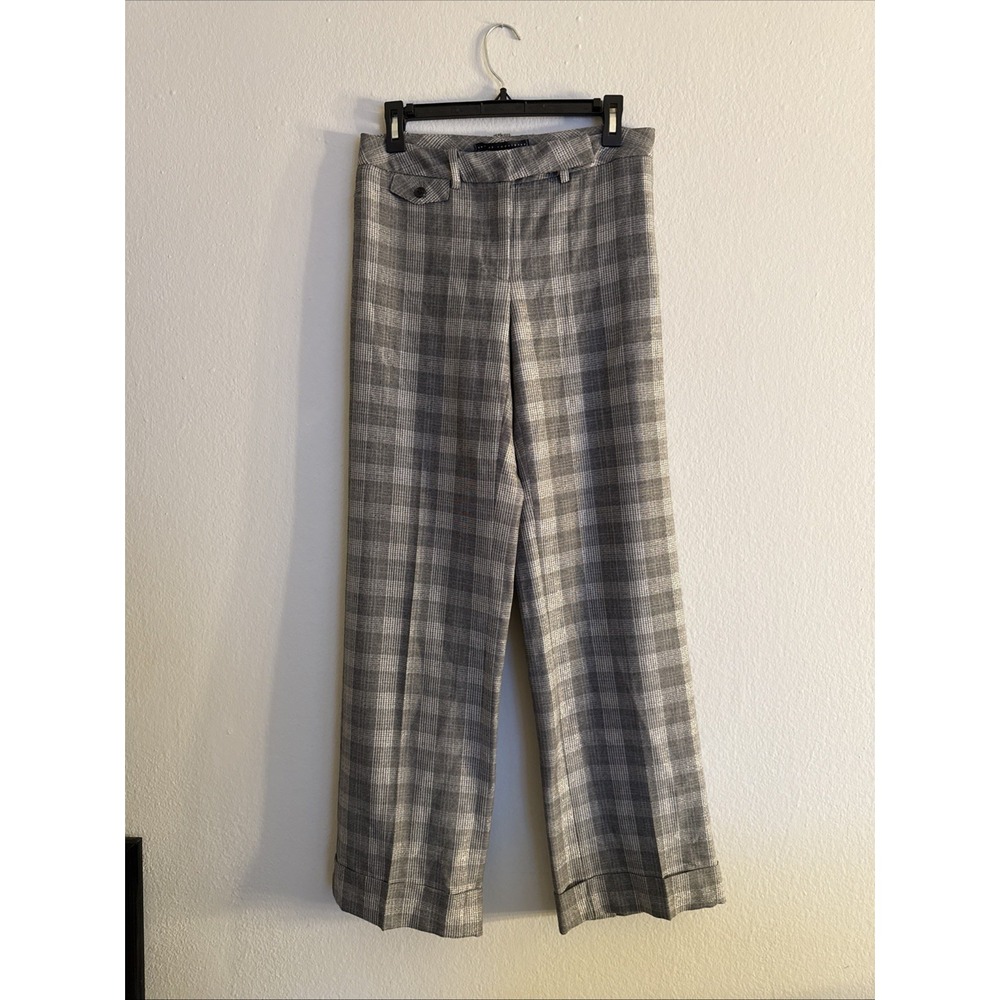 Robert Rodriguez Plaid‎ Metallic Folded Hem Trousers Size 6 Mid Rise Dressy
